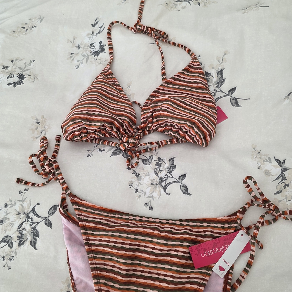Xhilaration Striped Bikini - Red, Pink, Brown